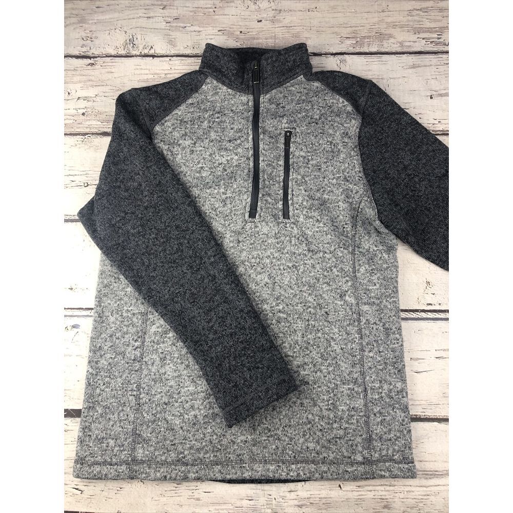 Woolrich‎ Mens Pullover Fleece Sweater Jacket Gray 1/4 Zip Pockets Long Sleeve M